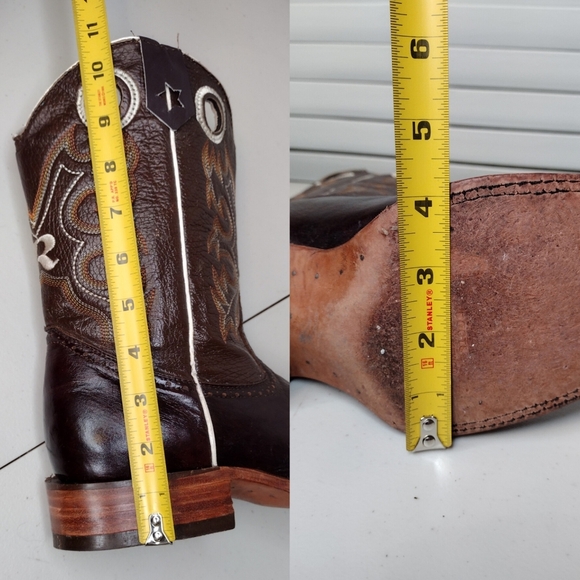 Boots Men's Brown Leather Pull-On Square Toe Rodeo Cowboy Western Boots Sz 8 - Picture 16 of 16